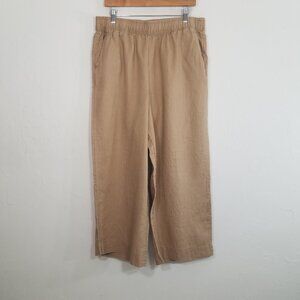 Tahari 100% Linen Pull-On Wide Leg Crop Pants Size XL